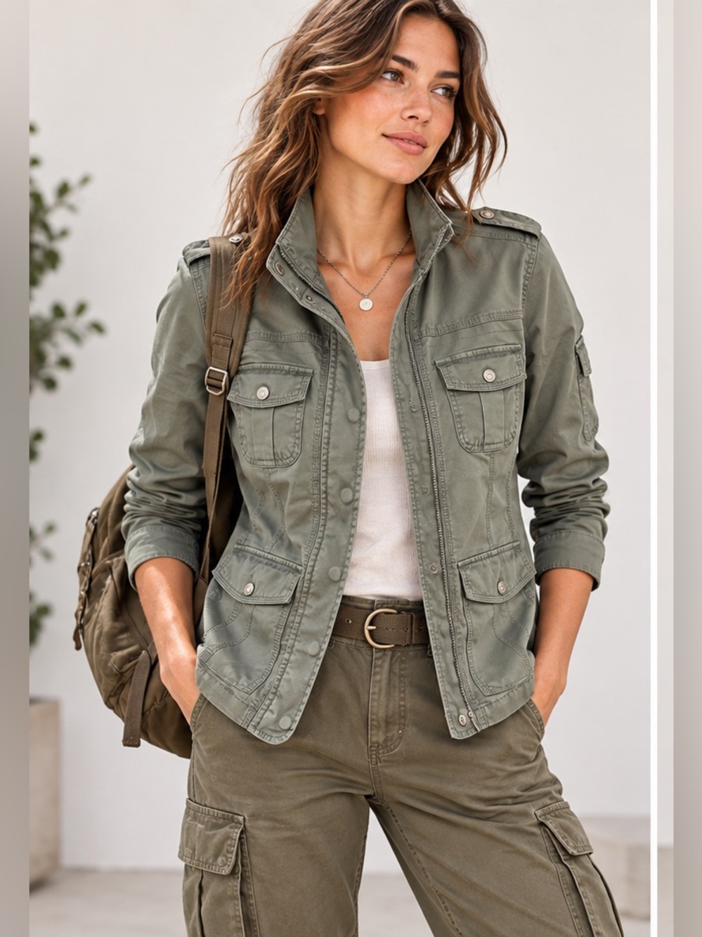 Kensie Olive Utility Safari Gorpcore Military Casual Field Jacket Medium